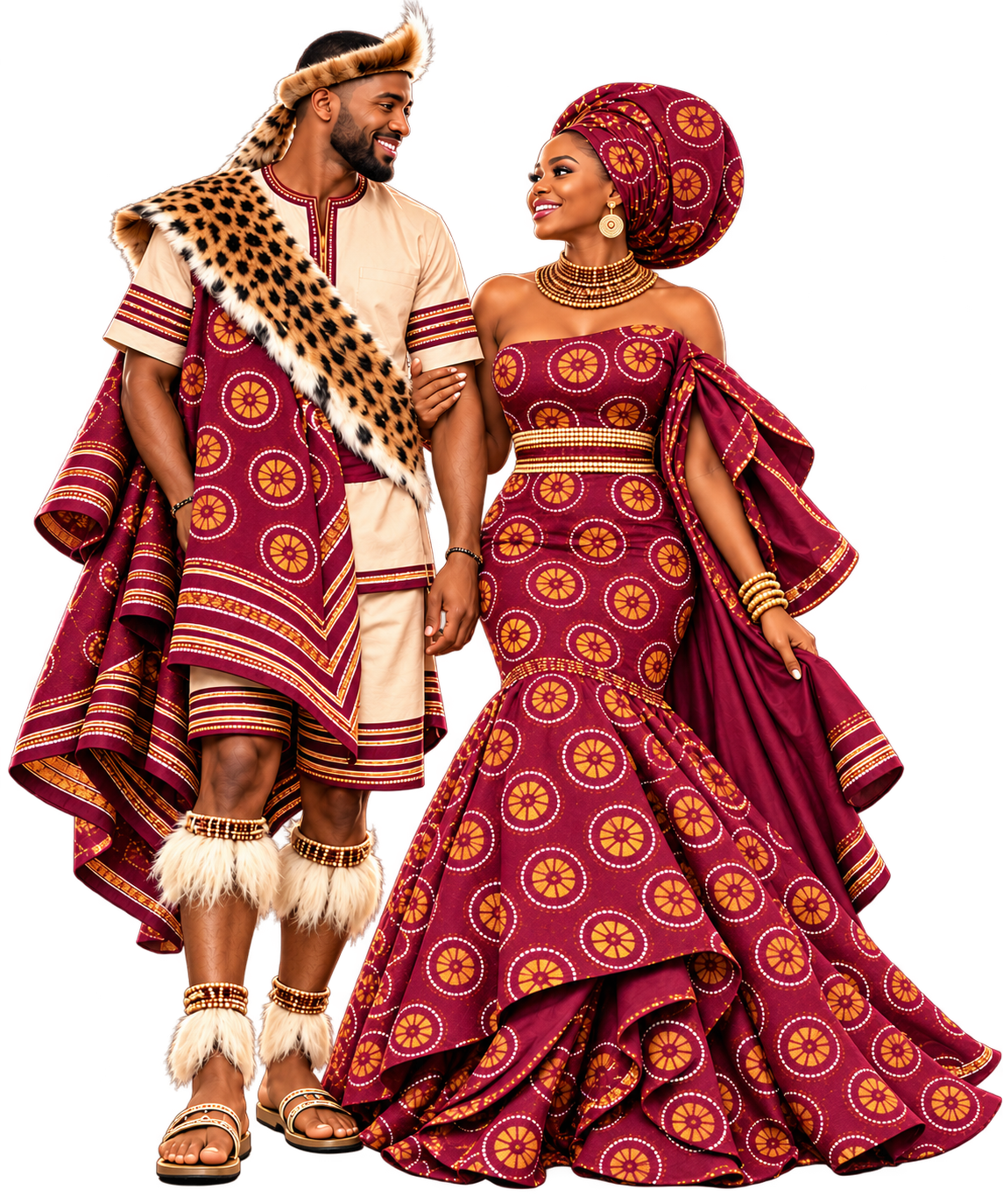 Couple wearing beautiful traditional African wedding attire
